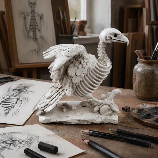 Vintage Halloween Skeleton Decor Vulture Statue, Realistic Bird Bone Figurine for Gothic Theme Party Decoration Home Decor, Spooky Tabletop