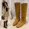 Maillard Western Cowboy Boots Women's New Autumn and Winter Retro Inner Heightening Flat-bottomed High Knight Boots