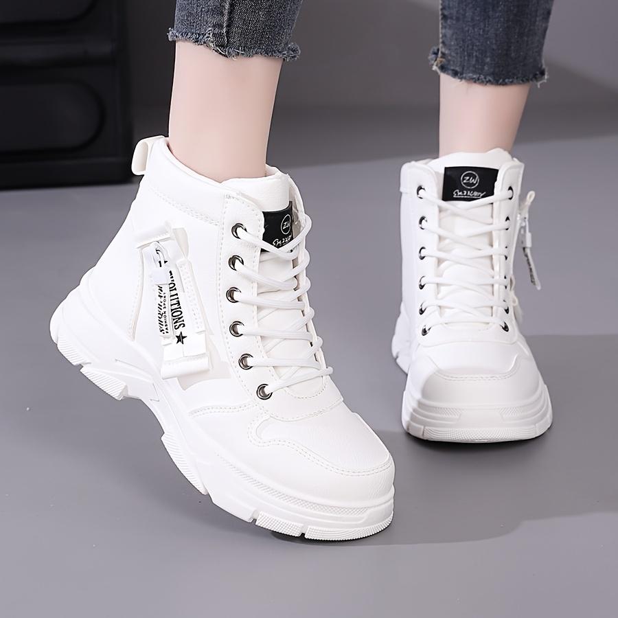 [Удобные кроссовки] Легкие, удобные женские модные кроссовки с высоким верхом | Белая ПУ ткань, подошва ТПР, застежка-молния, идеально подходят для весны, осени