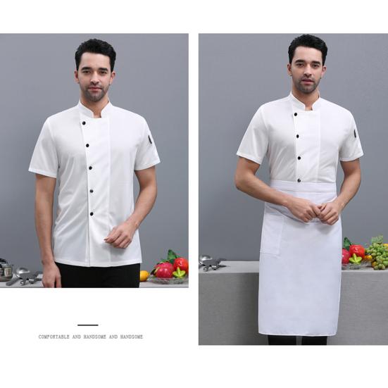 Unisex Chef Shirt Kitchen Single-breasted Short Sleeve Stand Collar Stain-resistant Loose Kitchen Bakery Restaurant Canteen Waiter Top Cook Uniform