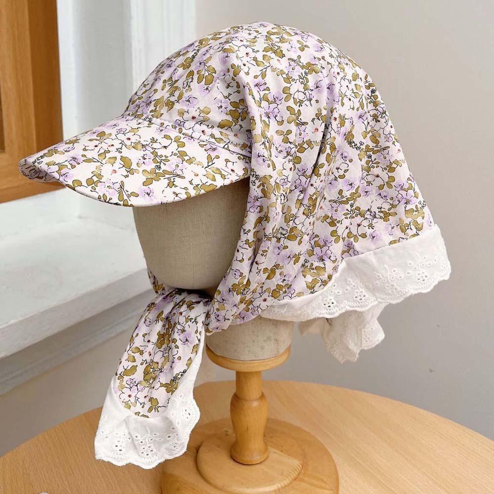 Lace Headscarf Baseball Hat Floral Strappy Bandana Cap Triangle Headscarf Hat  Summer Outing