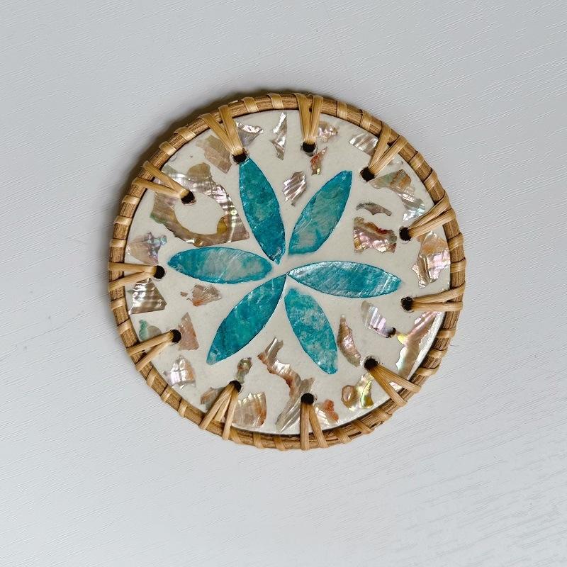 Handmade Seashell Art Coaster Seashell Coaster Handcrafted Seashell Flower Pattern Table Coasters Artistic for Home for Tables