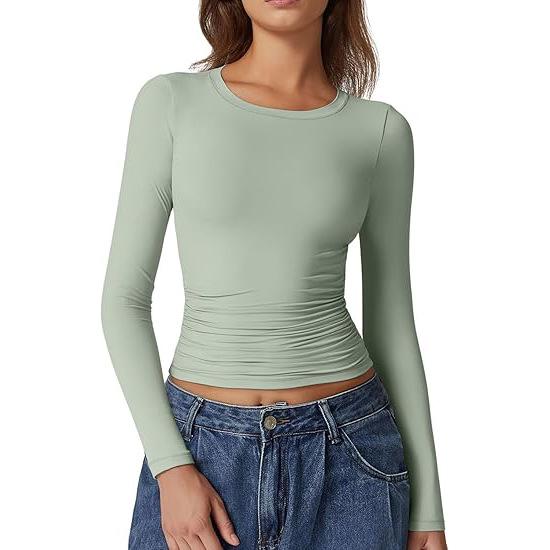 Европейские и американские женские пуловеры с длинным рукавом и круглым вырезом из молочного шелка