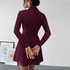 European American Fashionable Slim Long-sleeved Dress Half-high-neck Elastic A-line