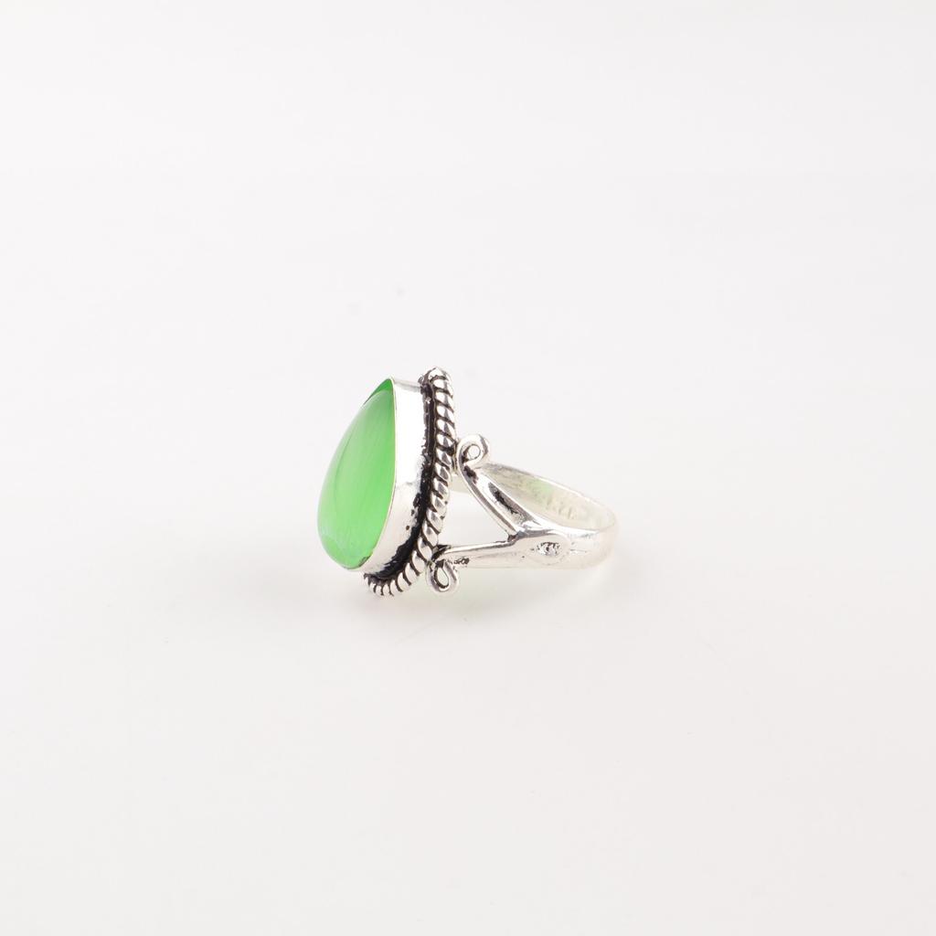 Green Cat's Eye Gemstone 925 Sterling Silver Jewelry Handcrafted Designer Ring RR-57-41