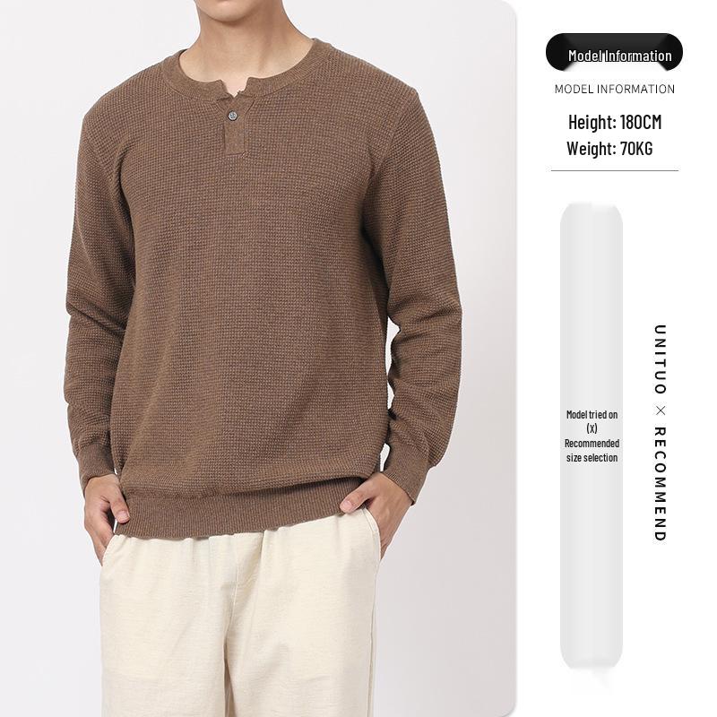 Мужской свитер хенли узором «ананас» 2025