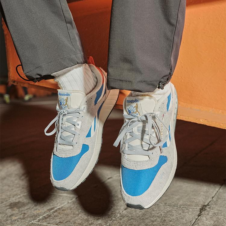 Reebok Классические кожаные кроссовки с амортизацией Hexalite, низкие, для бега, унисекс, серые, синие, 100074406