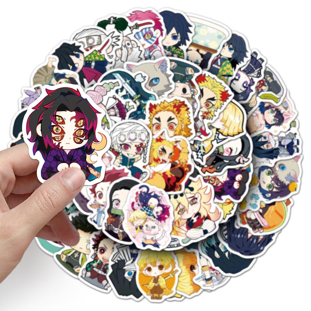 Beautiful Demon Slayer 50 Pcs Chibi Style Stickers Cute Kawaii Anime Cartoon Decals For Guitar Stationery Journal DIY Decor For Anime Fans