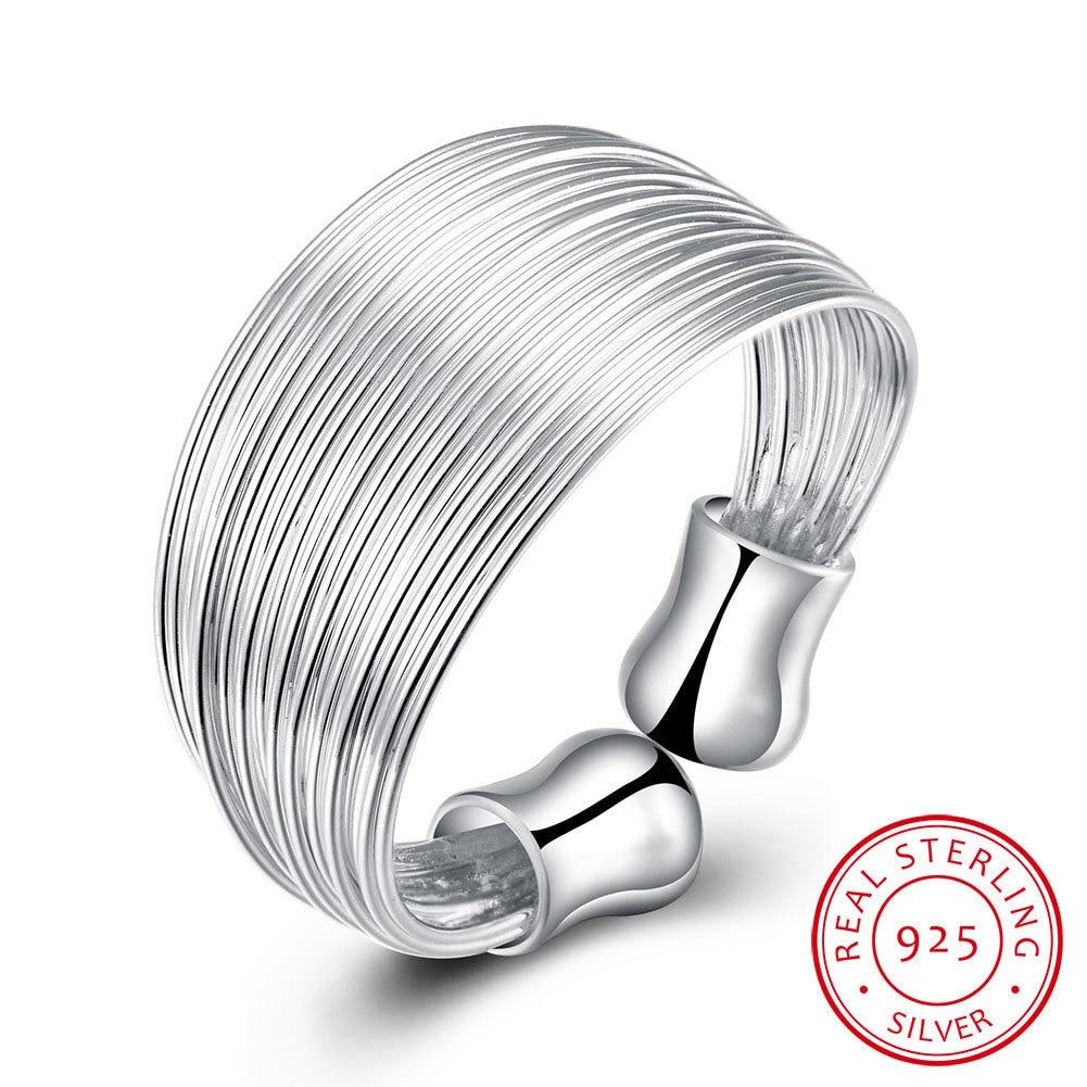 925 Sterling Silver Open Ring Ins Minimalist Multi -Layer Weaving Lines Finger Ring For Women Statement Adjustable Ring