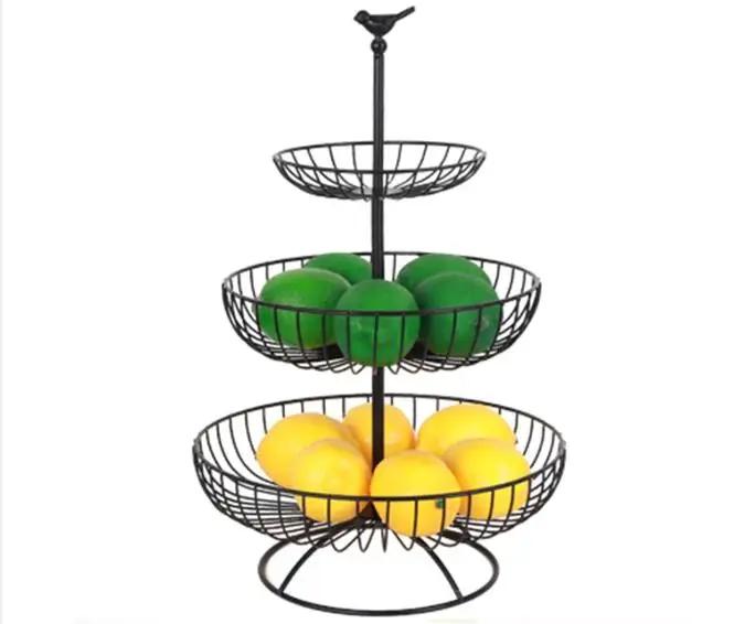 Бытовая 3-слойная фруктовая тарелка, металлическая корзина для фруктов, черная, в стиле ретро, поднос, стеллаж для хранения, корзина WF1020
