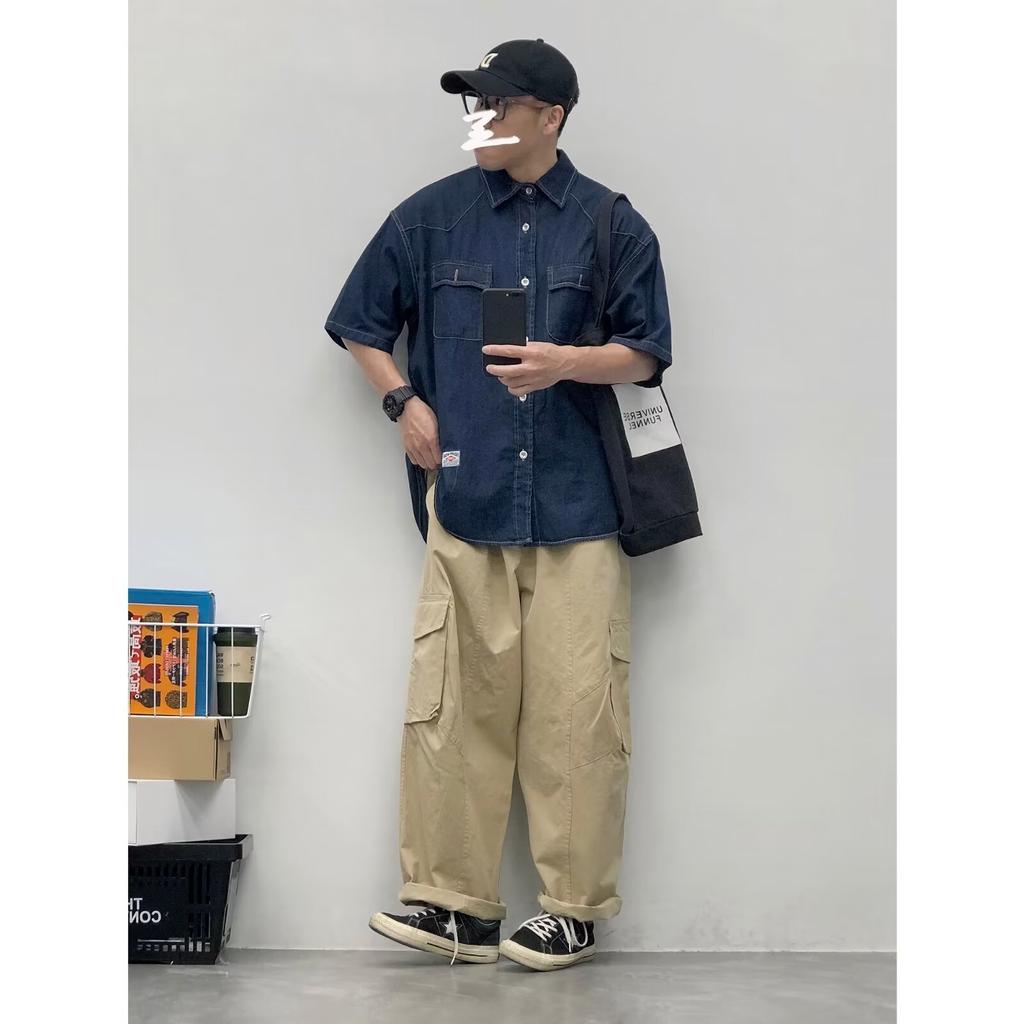 Японский ретро модный бренд летняя свободная джинсовая рубашка с короткими рукавами художественная молодежная рабочая рубашка мужская и женская многослойная куртка
