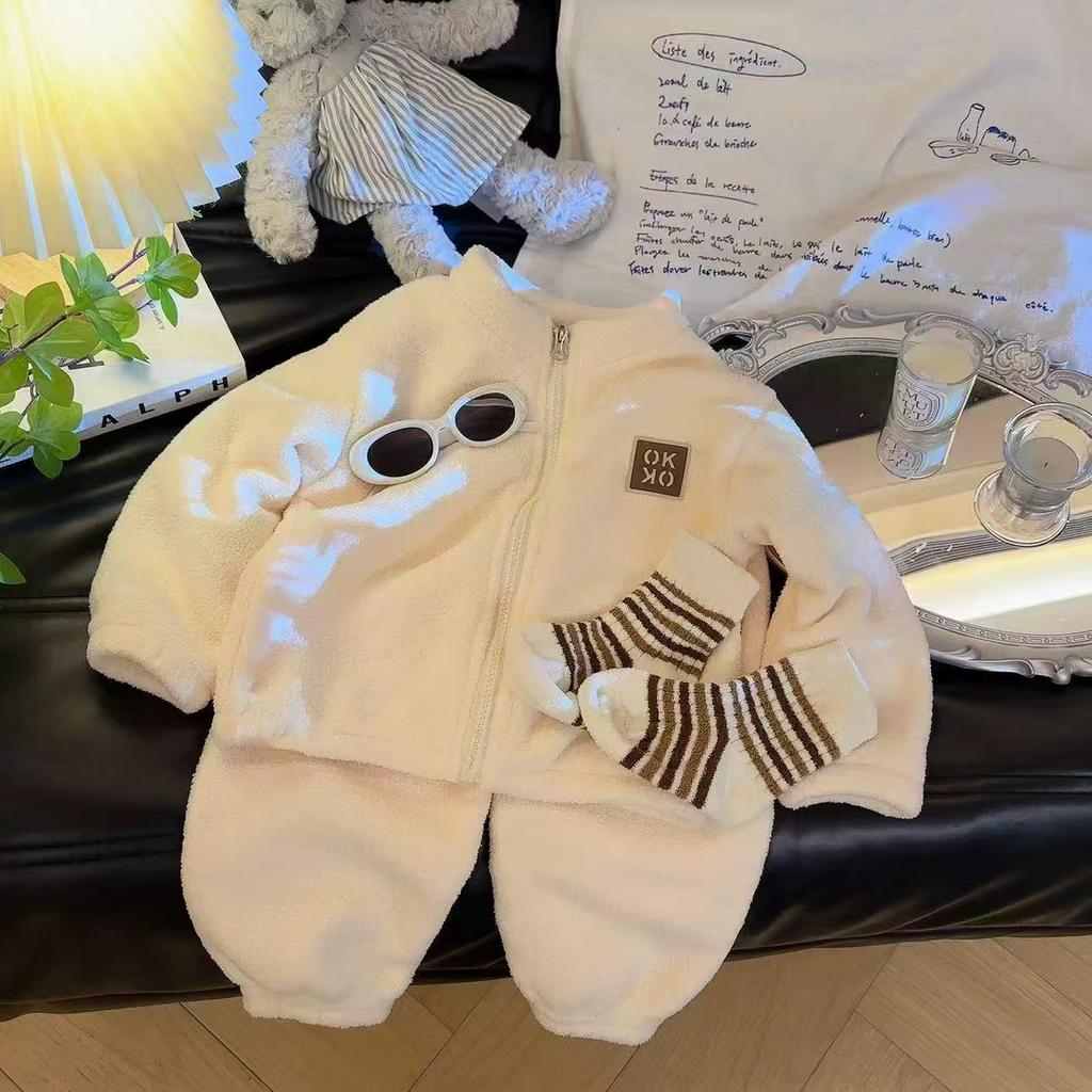 Комплекты Осень Зима Теплые Флисовые Костюмы Кардиган Брюки Наряды Мальчики Девочки Домашняя одежда