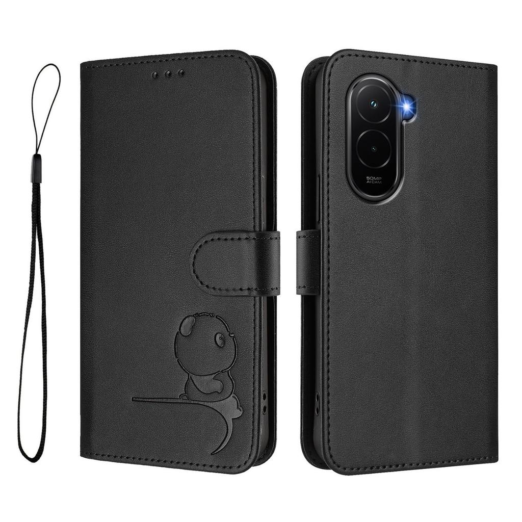For Xiaomi Poco M7 Plus 5G/M7 4G (169mm) Case Panda Imprint RFID Blocking Wallet Leather Phone Cover with Wrist Strap