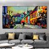 Large Size Retro Oil Painting Printed Canvas Posters Street View of Paris Landscape Couples Wall Pictures for Living Room Decor