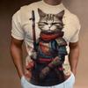 New Retro Men 2024 Fashion Oversized Men's Clothing Quick Drying T-shirt Top T-shirt 3d Samurai Cat Print Short Sleeve T-shirt