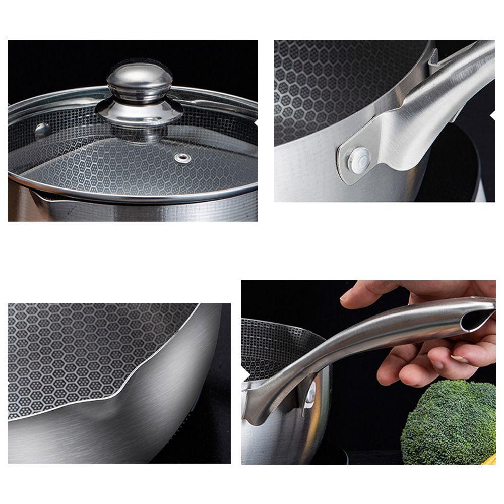 Versatile Versatile Stainless Steel Pot with Cover 18cm Non-Stick Food Pot Frying Steaming Baby Food Pot Cooking Tool