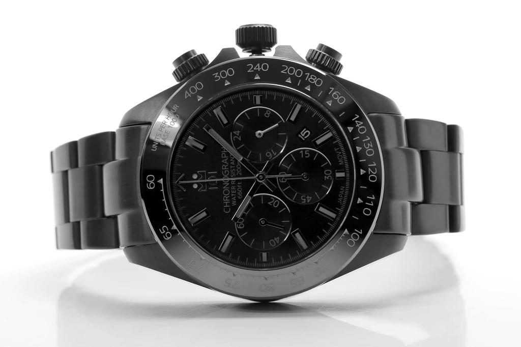 Часы-хронограф Hyakuichi, водонепроницаемые, 20 АТМ, кварцевые, с керамическим безелем, полностью черные [HYAKUICHI 101] No.11IP, мужские, для дайвинга, IP-BBB