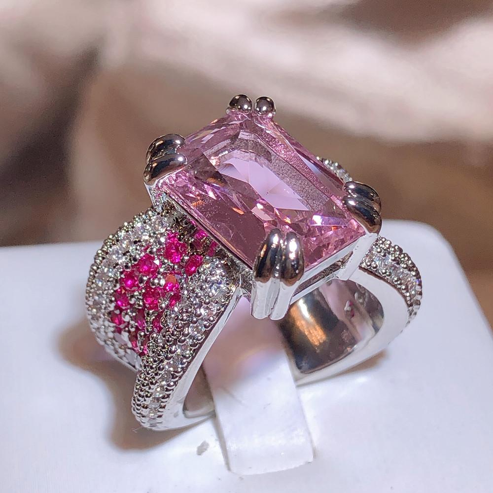 High-definition Pink Diamond Ring Female Personality Opening Pink Four-claw Gemstone Ring Party Birthday Gift Valentine's Day Gift Women Jewelry