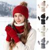 3Pcs/Set Winter Hat Scarf Gloves Set Solid Color Twist Texture Velvet Lining Winter Hat Neck Warmer Gloves Set Cold Weather Gear