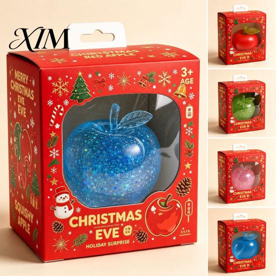 Stress Relief Sensory Toy Fruit Squeeze Toy, Christmas Shaped Soft Slow Rise Fidget Novelty Holiday Gift Box Cute for Adults Kids Anxiety Ball