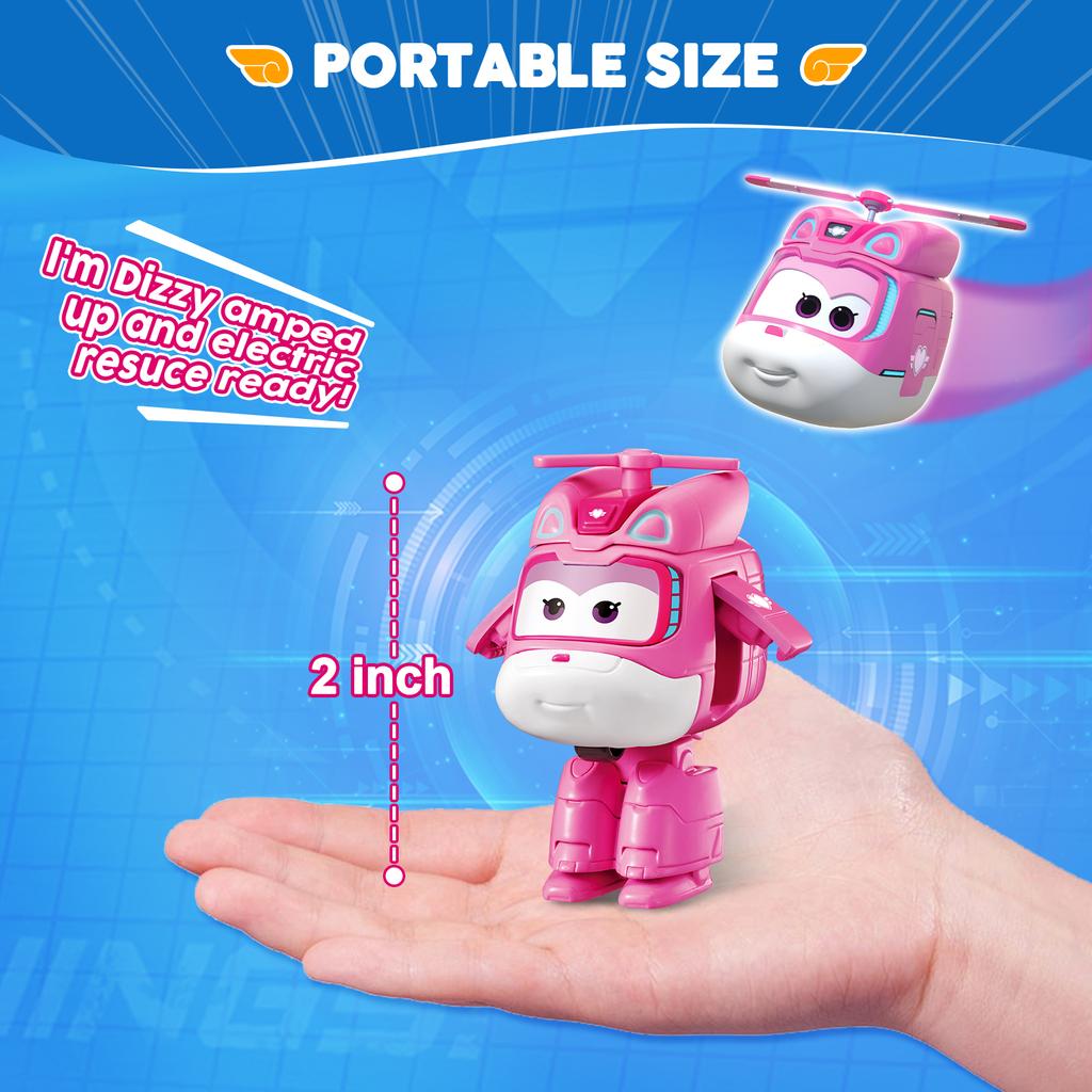 Суперкрылья Мини Диззи Трансформер Робот в Самолет за 3 Шага 2 Дюйма Деформирующиеся Фигурки Действия 2 Режима Трансформации Детская Игрушка