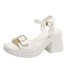 High-heeled Women Sandals 2024 Summer Square Toe Belt Buckle Sandalias Platform Women Shoes Peep Toe Casual Solid Sandales Femme