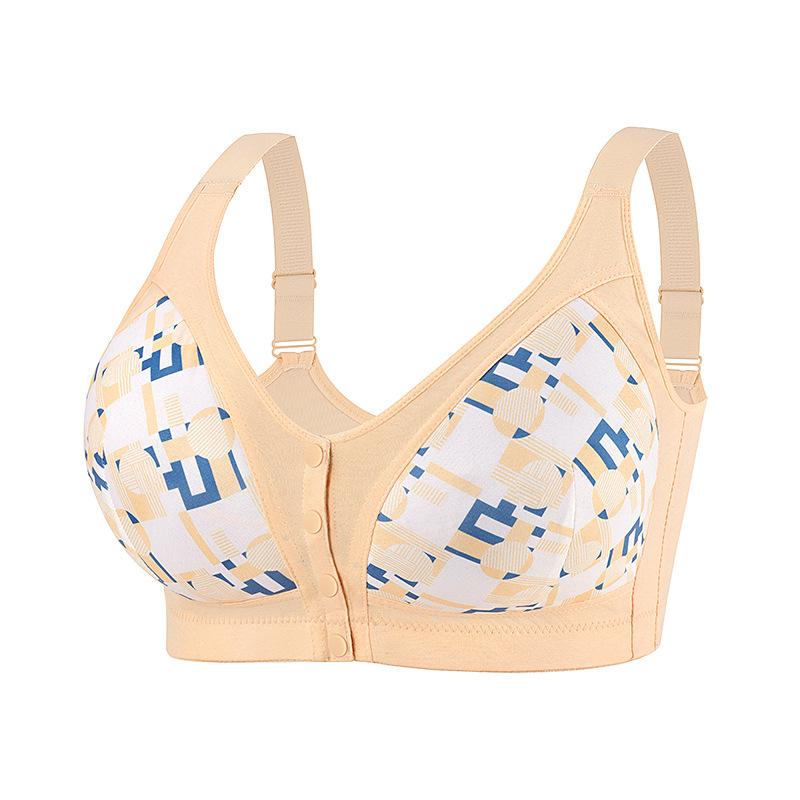 C-F Cup Super Large Size Bra Popular European and American Size No Steel Ring Adjustable Shoulder Strap Printed Front Buckle Underwear