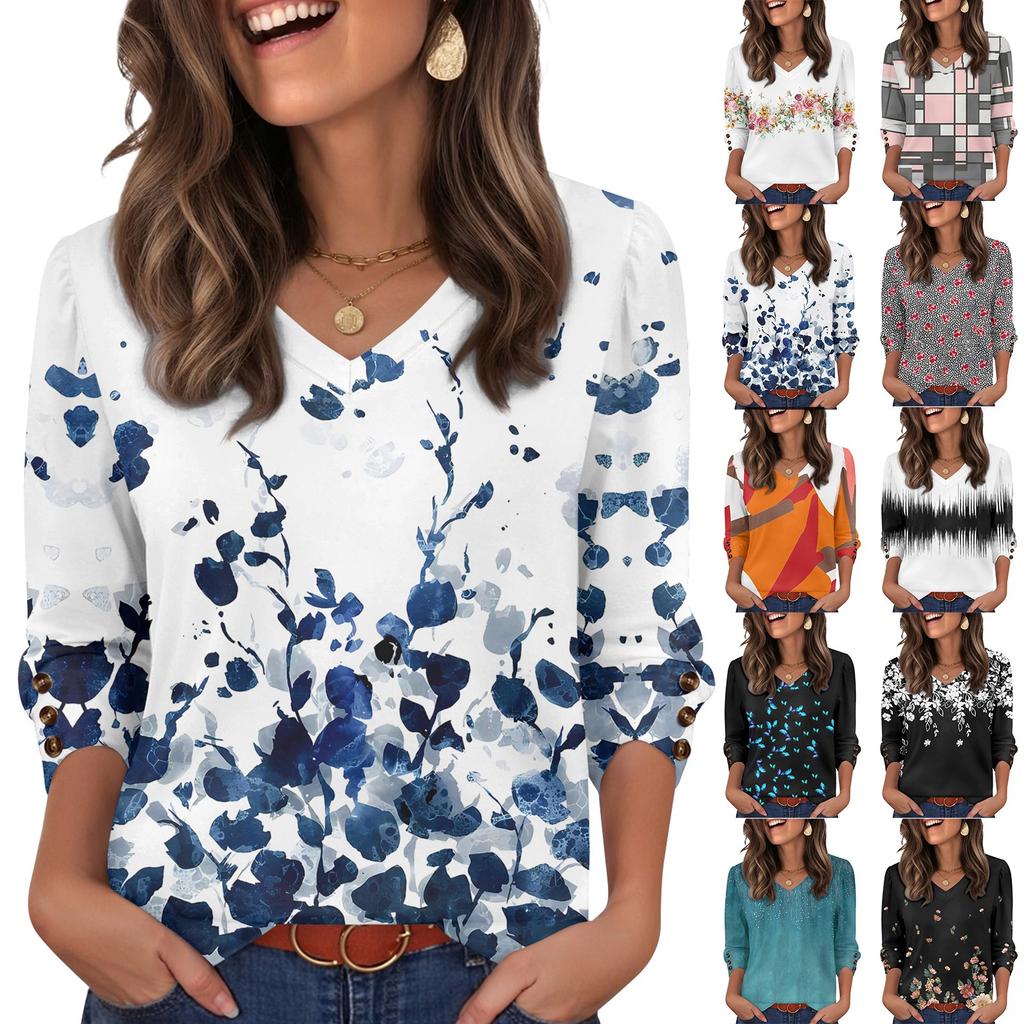 Women's Fashion, Casual And Retro V-neck Top