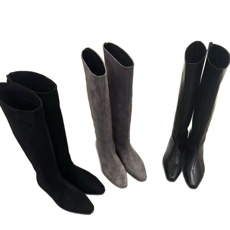 Inner height increase~ autumn and winter new boots pointed suede knight boots straight Martin boots women's boots