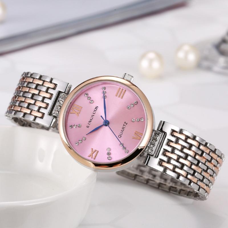KINGNUOS Высококачественные модные женские часы с бриллиантами, водонепроницаемые женские часы с твердым стальным ремешком