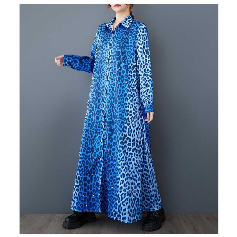 Свободные литературные большие размеры модные леопардовые принты средней длины темпераментные повседневные платья