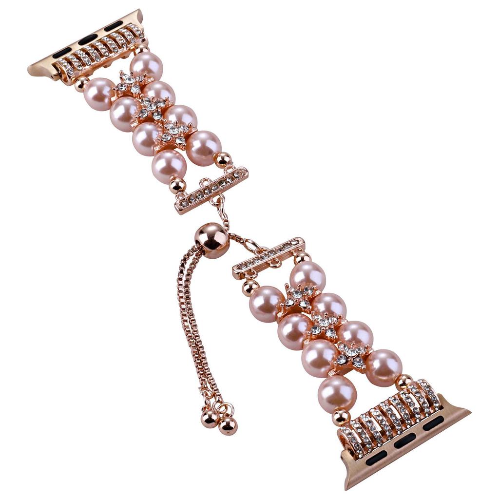 Apple Watch S8 Strap: Pearl Agate with Diamond Detail and Retractable Chain