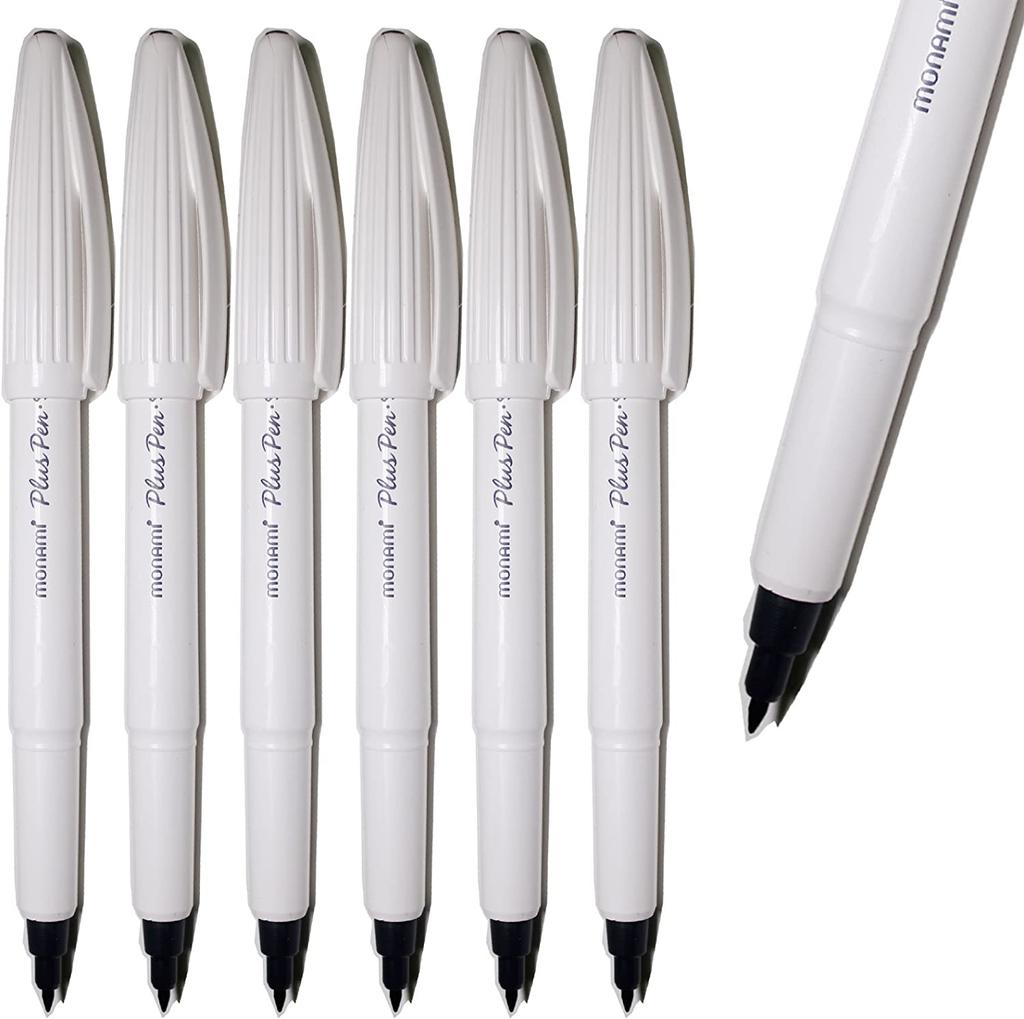 Monami Plus Pen S на водной основе, фетровый наконечник, тонкая ручка-подводка, черные чернила (12 шт.)