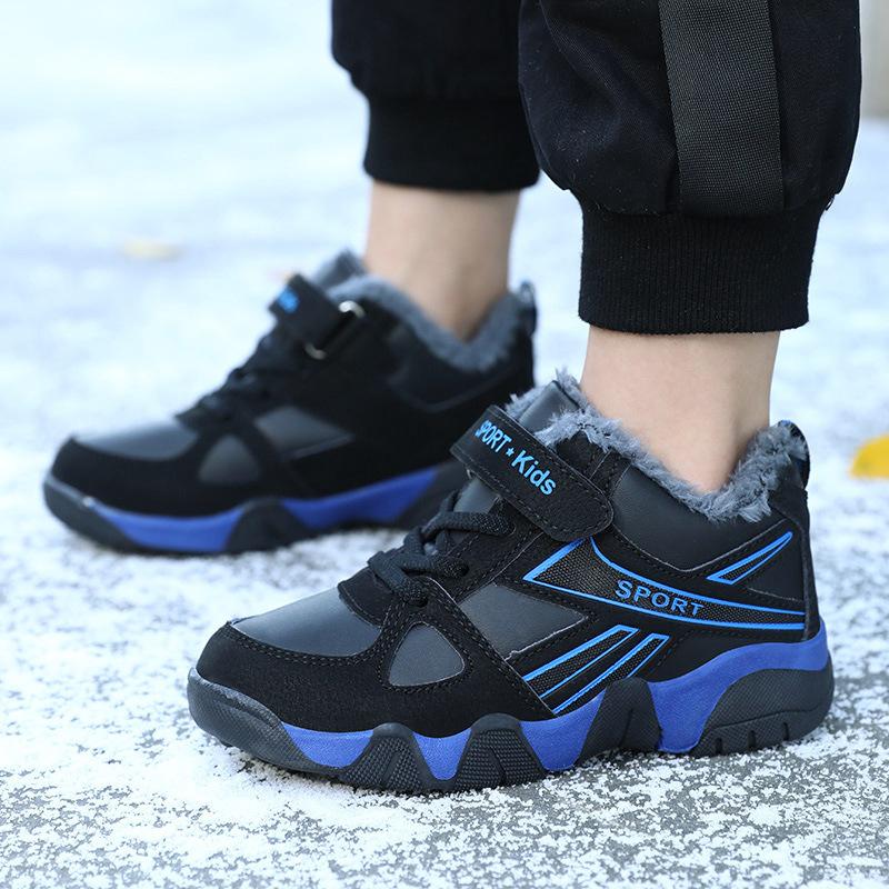 2025 Popular Winter Velvet Classmates Boys Sports Shoes Big Cotton Warm Velcro Middle School Children Primary School Running Shoes
