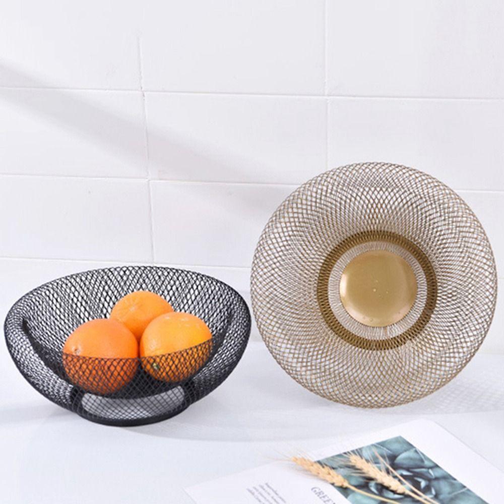 Black/Gold Mesh Fruit Snacks Basket Round Fruit Vegetable Basket Iron Art Fruit Basket Countertop