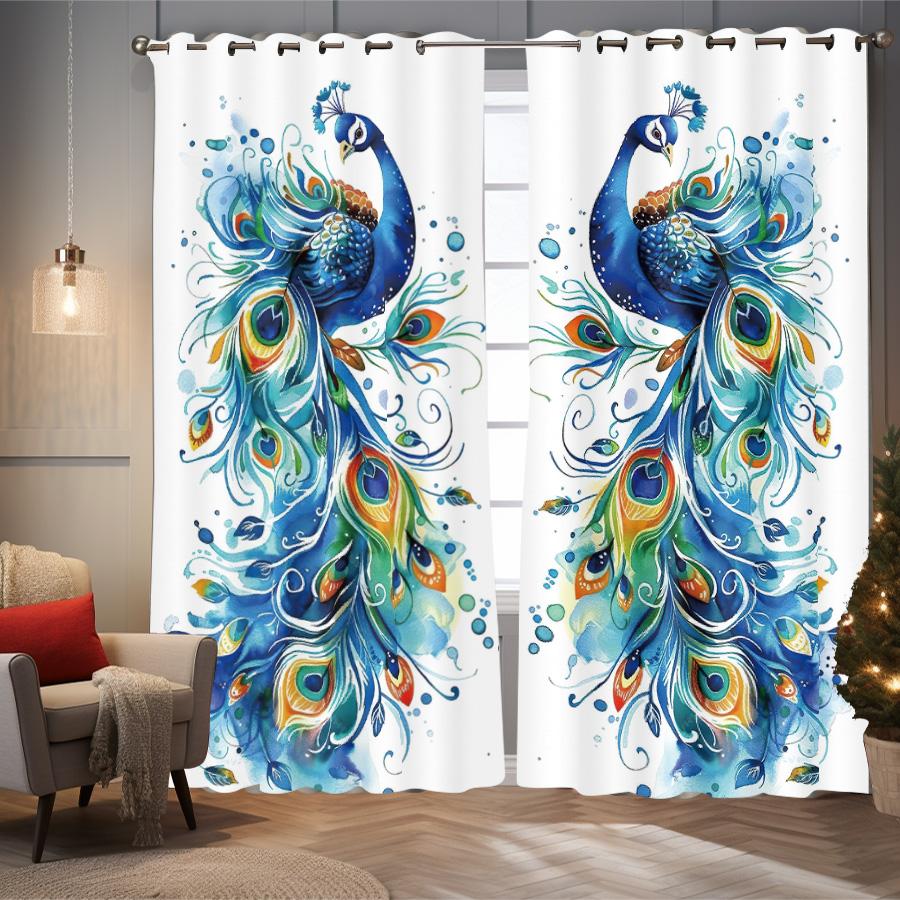 2 шторы с принтом в виде павлина, используются для украшения природного ландшафта, спальни, гостиной.