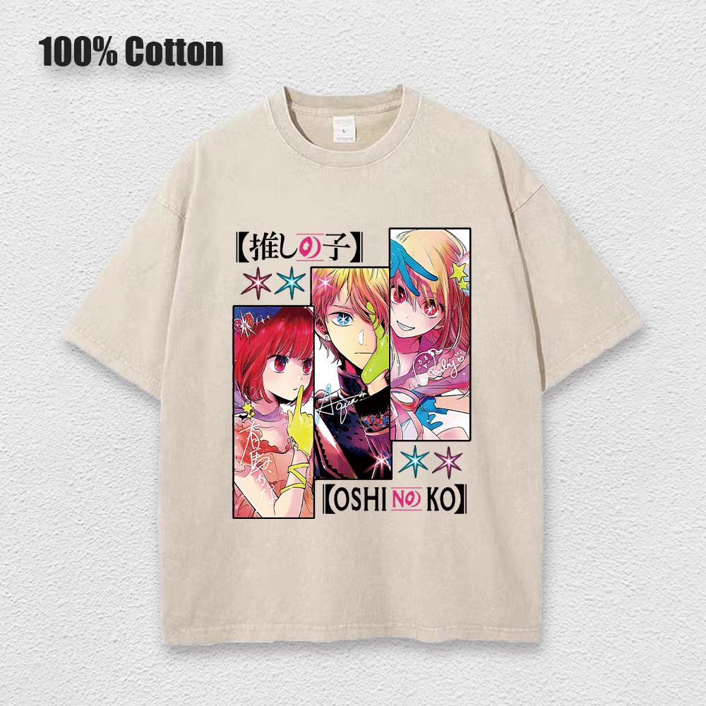 Кислотная футболка Kawaii Oshi No Ko Аниме Ай Хосино Косплей Футболка Горячие Мультяшные Фанаты Отаку Футболка Повседневная Однотонная Хлопковая Унисекс Футболка