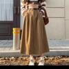 Корейская женская коричневая юбка, осенне-зимняя вельветовая длинная юбка с высокой талией, женские плиссированные юбки трапециевидной формы в студенческом стиле