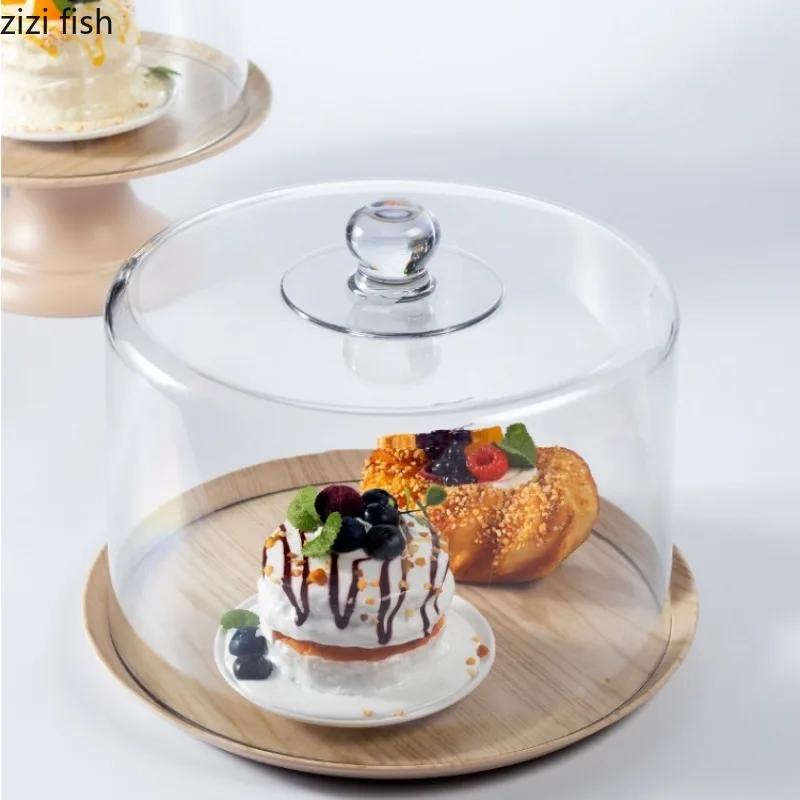 Transparent Dust Cover Acrylic Cake Cover Cake Stand Dessert Plate Melamine Tray Wooden Tray Cake Pan Display Stand Dim Sum Dish