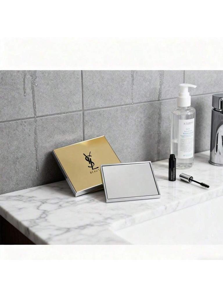 Портативное одностороннее золотое зеркало для макияжа YSL, с черным глянцевым кожаным чехлом, Подарок для девушек и женщин.