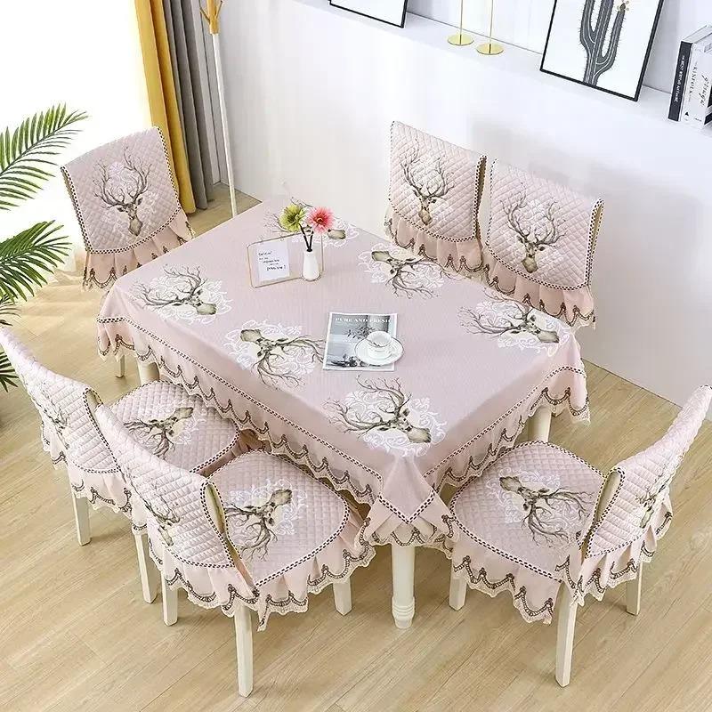 Легкий роскошный волнистый кружевной чехол на стул, утолщенная тканевая подушка для обеденного стола, европейский стиль, большой цветочный скатерть, чехол на стул