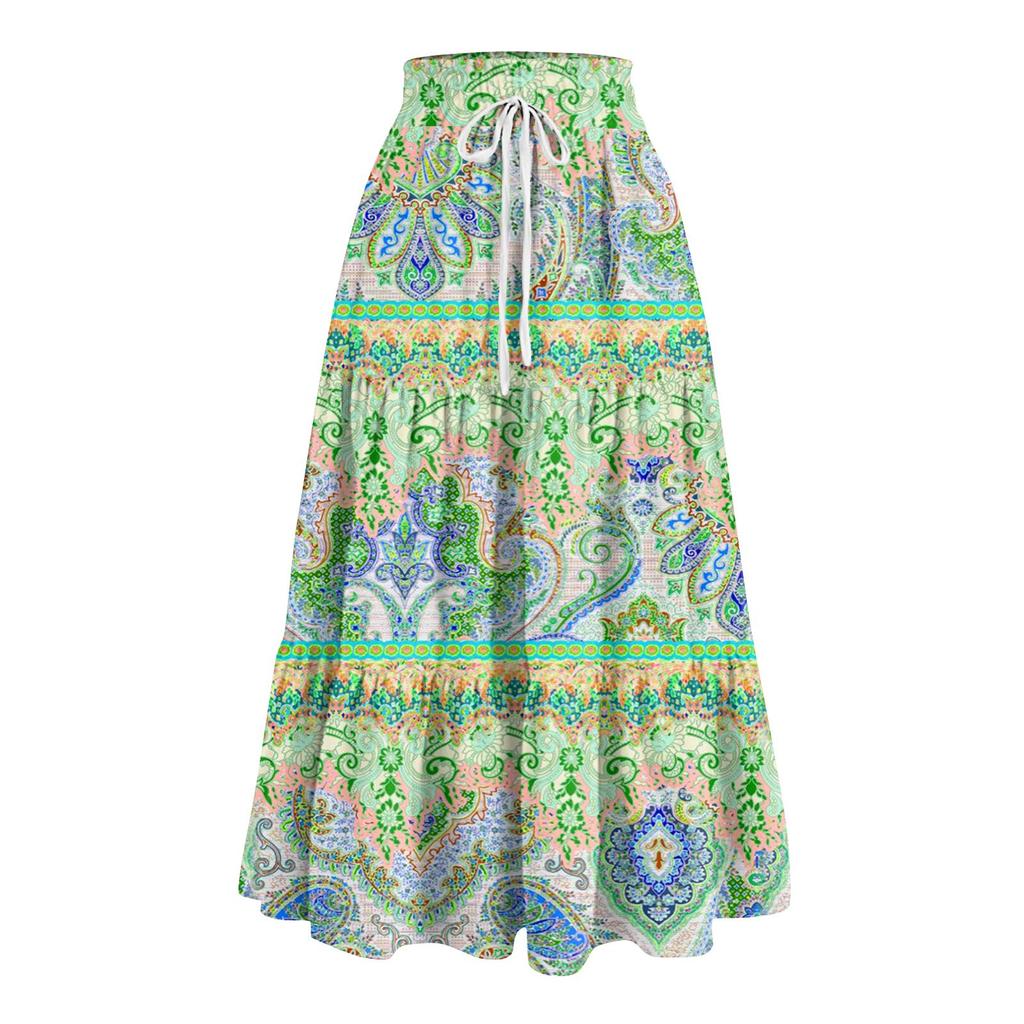 Women's Ruffled Spring Casual Long Skirt Plain Color Skirt Retro Pleated Skirt