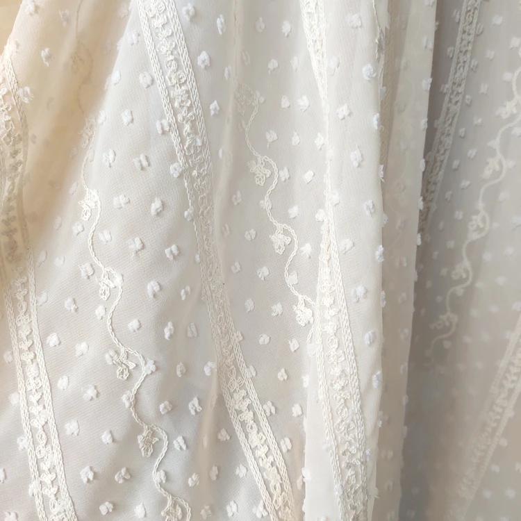 150 см в ширину, 1 ярд/лот, бежевый шифон в горошек, жаккардовая ткань с вышивкой, женское платье/футболка, материал