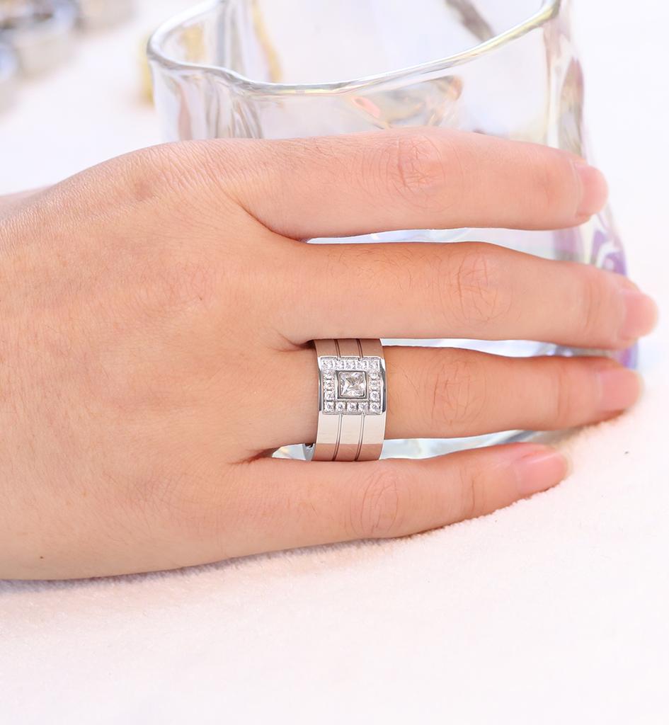 12 мм широкое кольцо ювелирные изделия серебряного цвета из нержавеющей стали с белым камнем Anillos Rhinestone женские вечерние обручальные кольца