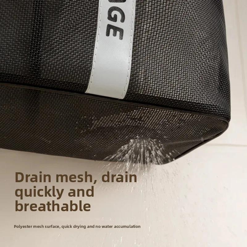 Large-Capacity Transparent Bath Bag for Bathing, Extra-Large Mesh Wash Basket, Foldableable Bath Cosmetics Bag(Black [short style])