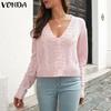 VONDA Autumn Winter Women Long Sleeve Embroidery Casual Short Knitted Sweaters Cardigans