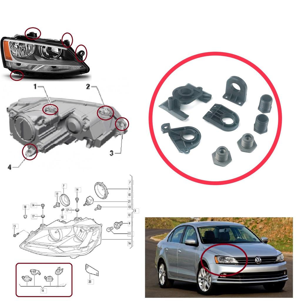EHL529 Headlight Holder Mount Repair Bracket Tab Set Right Side for VW Jetta MK6 A6 5C6 2010-2018 5C7998226