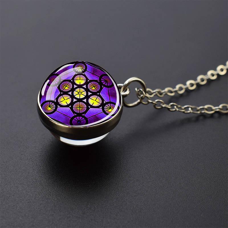 Сакральная геометрия-куб Метатрона, ожерелья Шри Янтра Мандала, двустороннее стеклянный шар, кулон, ожерелье, буддийское ювелирное изделие для йоги, подарок