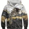 Lovely 3D Cat Print Kid's Hoodie Unisex Pullover, Causal Hooded Long Sleeve Top Girl's Boy's Outdoor Clothes