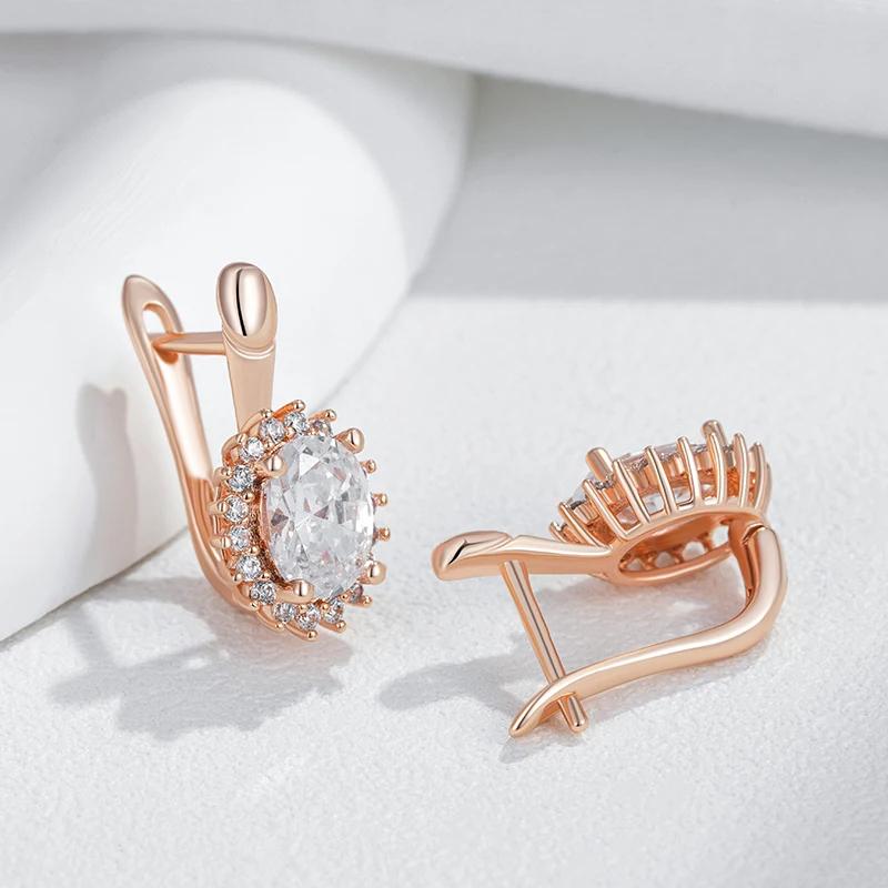 Classic Oval White Zircon Earrings for Women Golden English Earrings Vintage Party Wedding Jewelry Luxury Accessories